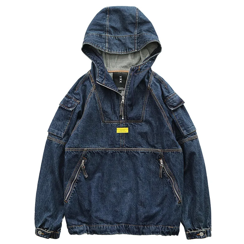 Весенний полумолния для джинсовой куртки пуловер с капюшоном активного отдыха