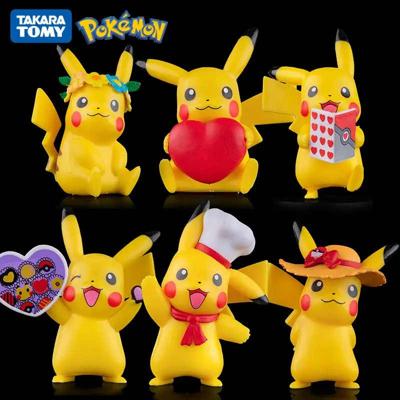 

6 шт./компл. оригинальная аниме-фигурка покемона, модель игрушки Пикачу из ПВХ, настольное украшение, мультяшная кукла, детские подарки на де...