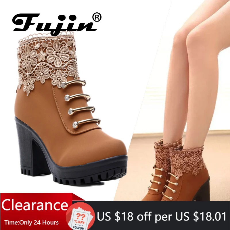 Модные женские ботинки Сезон осень Ботильоны из искусственной кожи с круглым