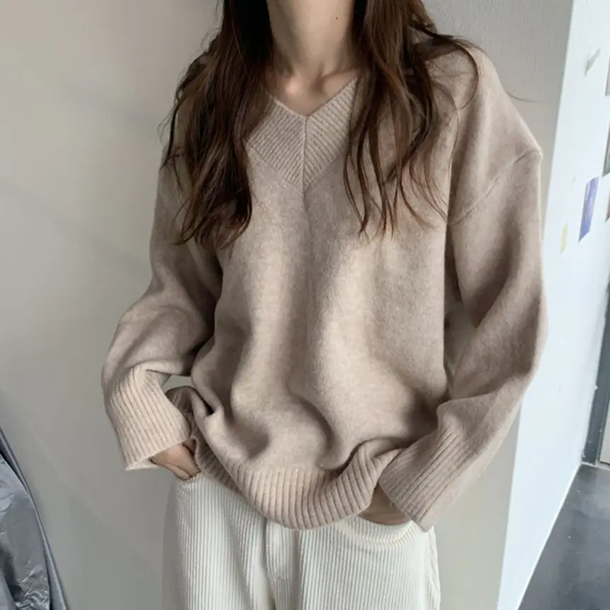 

HziriP 4 Colors Loose-Fitting Solid Chic Sweaters High Quality Autumn 2021 Stylish Women New Hot Knitted Pullover Loose Jumpers