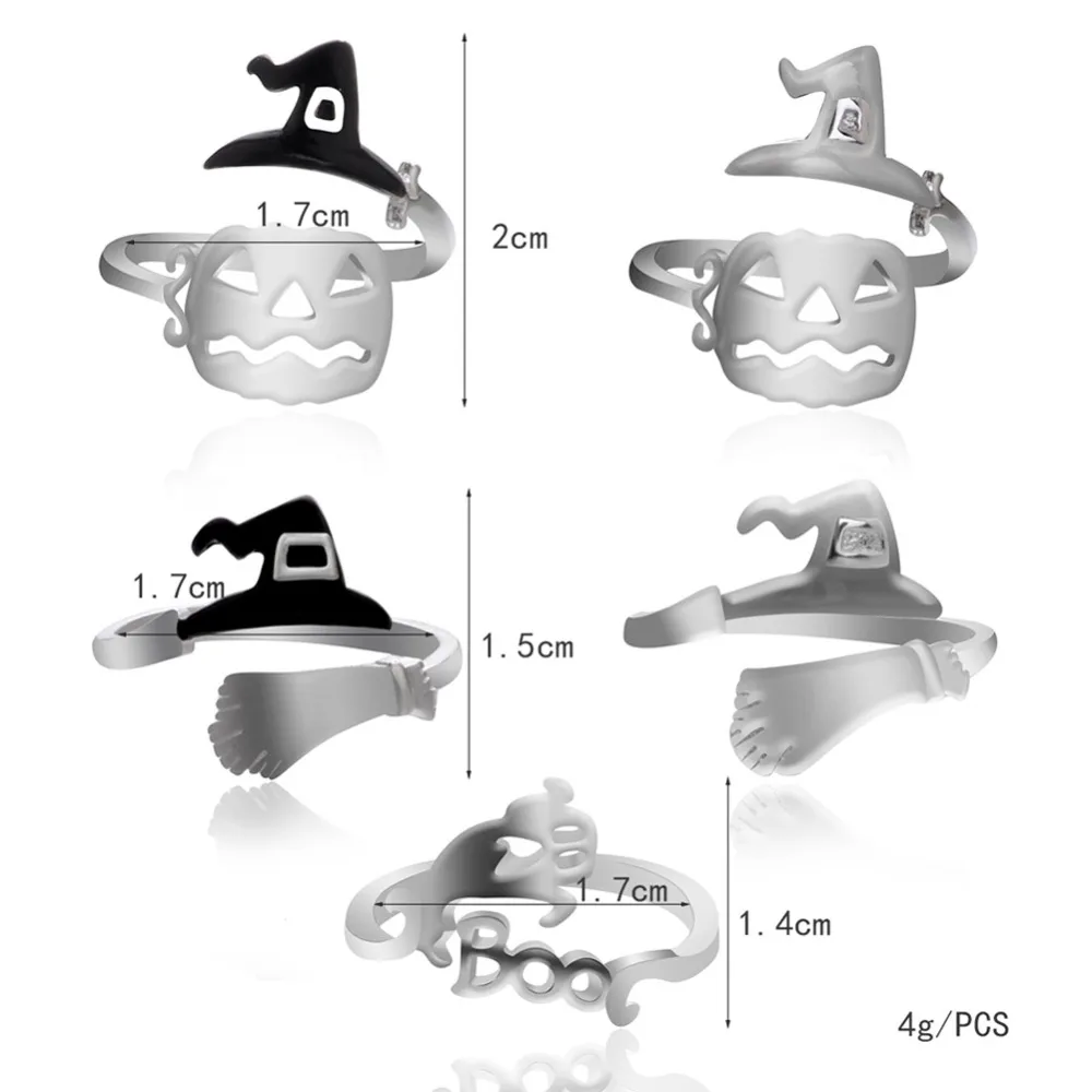 2PCS Cute Halloween Decoracion rings Jewelry Women Rings Witch Hats Broom Mop Pumpkin Lamp Alloy Finger Hollow Out Ring | Украшения и