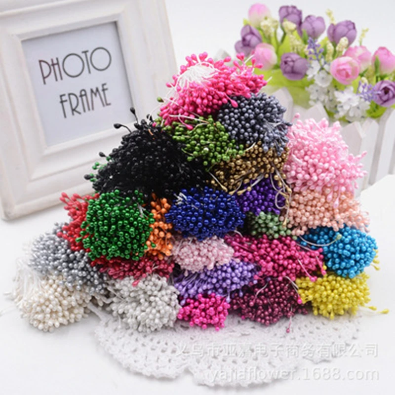 

300pcs Matchstick Stamens Cotton Thread Gypsum Flower Heart Wire Mesh Flowers Artificial Flower Headdress Headwear Material