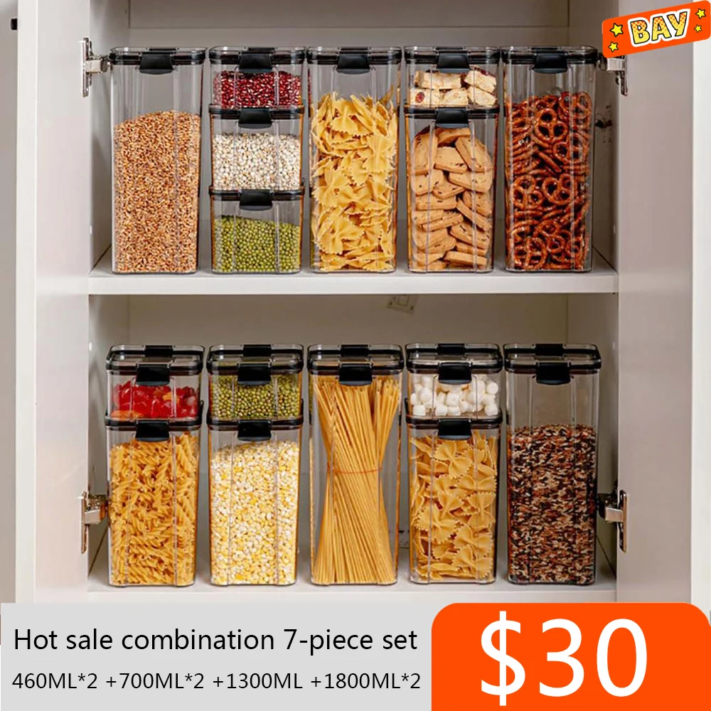 

NEW 460~1800ml Stackable Storage Box Transparent Kitchen Containers Noodles Spaghetti Sealed Tank Dry Food Cans Organizers