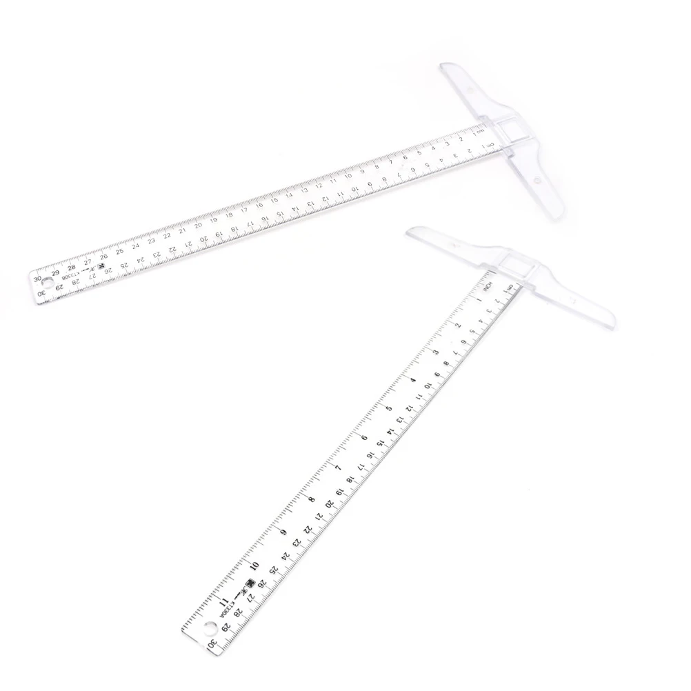 

1pc 30cm T Square Ruler Plastic T Shape Ruler Clear Transparent Measurements Straight Ruler Measure Tool