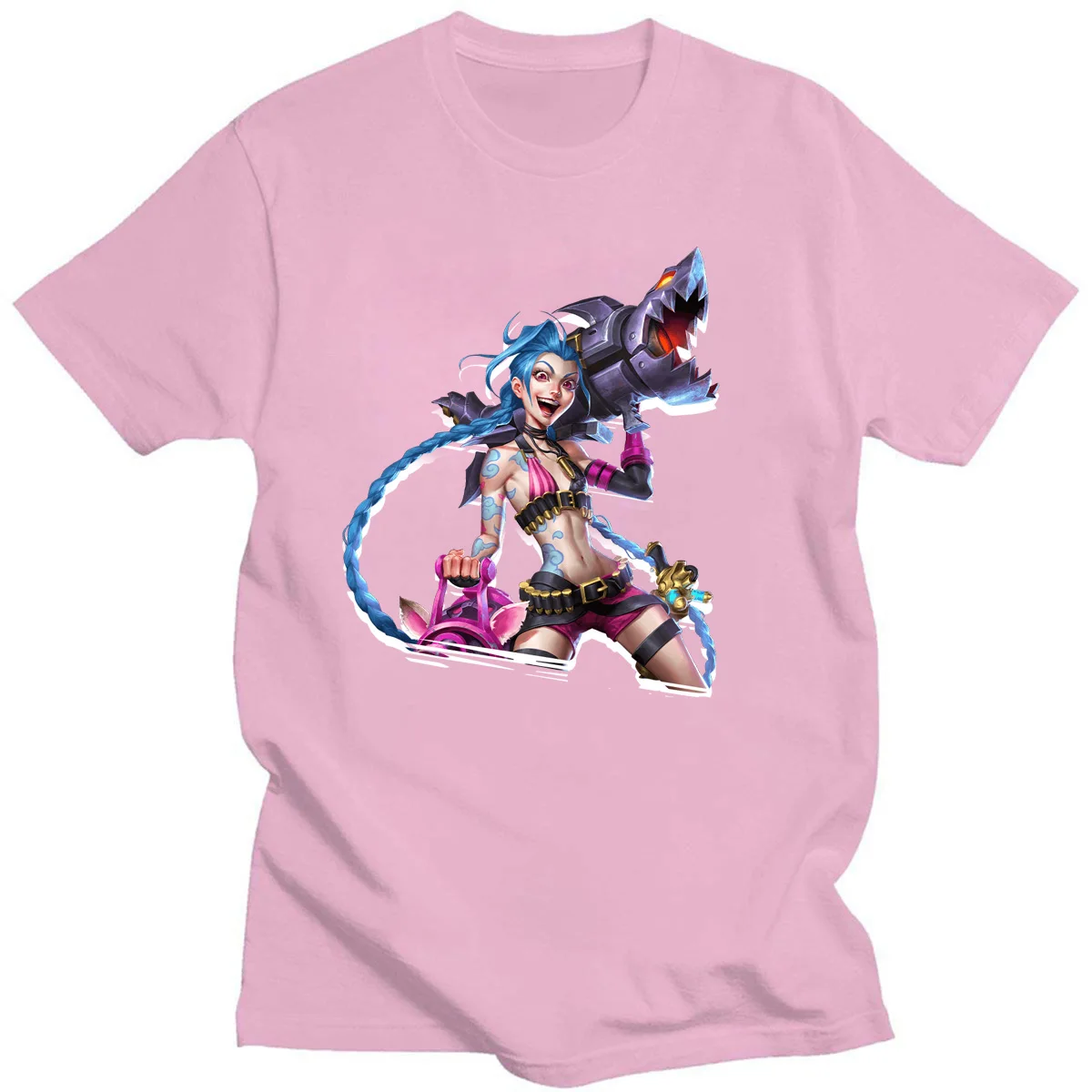 

Summer LOL Art Style Wild Rift Jinx Printed T-Shirts Casual Short Sleeve O-neck Cotton Tees Game Cosplay Streetwear For Fans