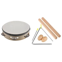 1 pcs 7 inch musical tambourine tamborine 1 set 6 inch musical percussion instrument rhythm sticks wood claves