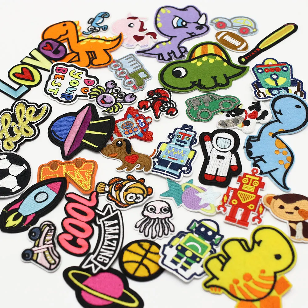 

40 Cartoon Stickers Stripe Embroidery Stickers Children's Clothing Stickers Badges Lovely Package Ironing Stickers Clothing DIY