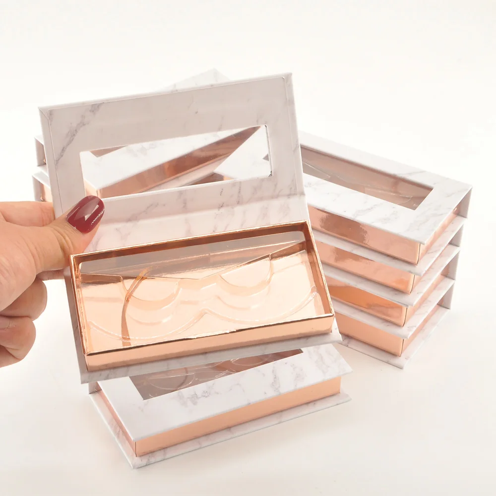 

Wholesale eyelash packaging box lash boxes package custom rectangle marble grey 25mm mink lashes makeup storage case bulk vendor