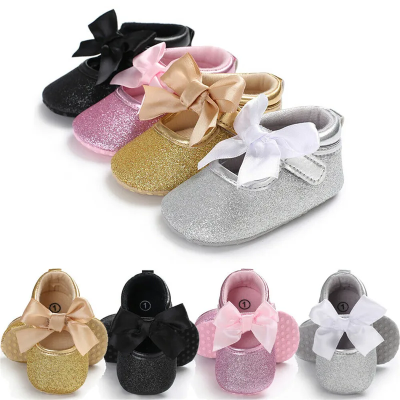 

New Fashion Princess Baby Girls Bowknot Prewalker Newborn Infant Crib Sole Sneaker Anti-slip Cute Bling Casual Shoes 0-18 Months