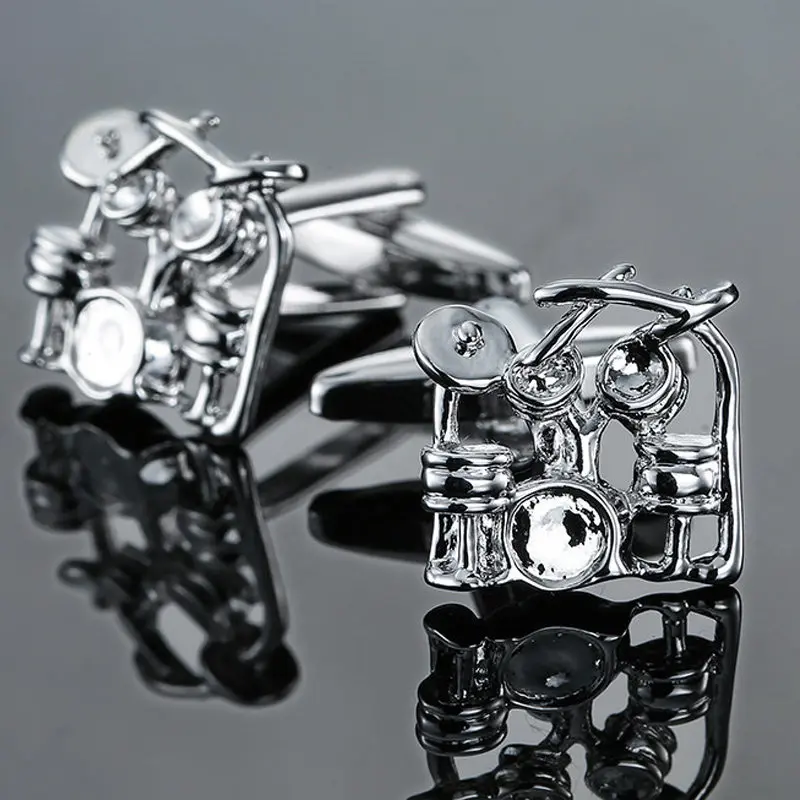 Новые серебряные запонки в виде барабана модные с музыкой Мужская Свадебная