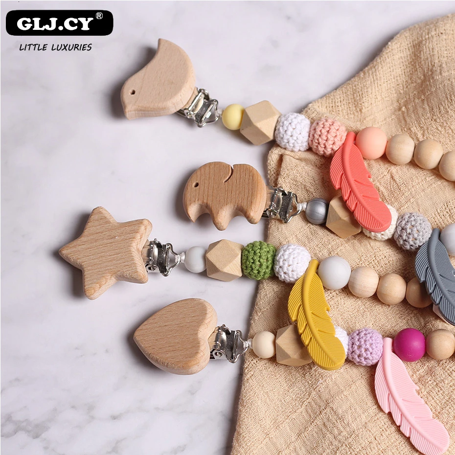 Детская Соска с цепочкой силиконовые бусины деревянный держатель соска зажимы