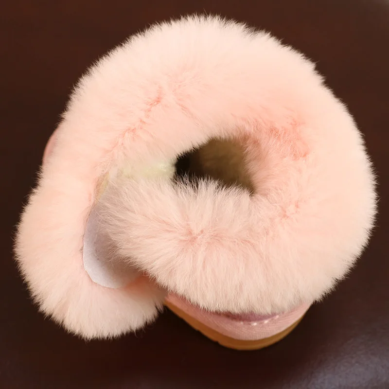 Короткие зимние сапоги для девочек бархатные Детские ботинки с бантом мягкая