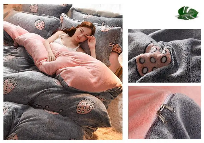 Winter Flannel Fleece duvet cover single Comforter cover Home textile 1pc cartoon Solid warm quilt cover Velvet bedcover