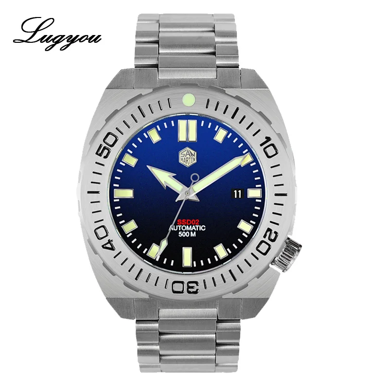 Blue PT5000 Мужские часы Lugyou San Martin Deep Sea Diver, автоматический Сапфир, водонепроницаемость 500 м, светящаяся нержавеющая сталь, ограниченная серия - Цвет: Blue PT5000