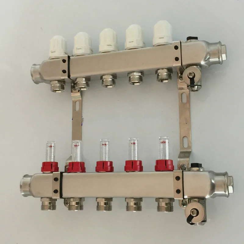 Нагревательный коллектор для пола 5 портов из нержавеющей стали 1/2 pex|steel|steel