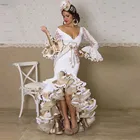 Женское кружевное платье-русалка, вечернее платье с широким рукавом и оборками, лето 2020