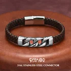 REAMOR, модные мужские ювелирные изделия, соединитель из нержавеющей стали, плетеный кожаный магнитный браслет с пряжкой, панк, мужской браслет, Pulsera Hombre