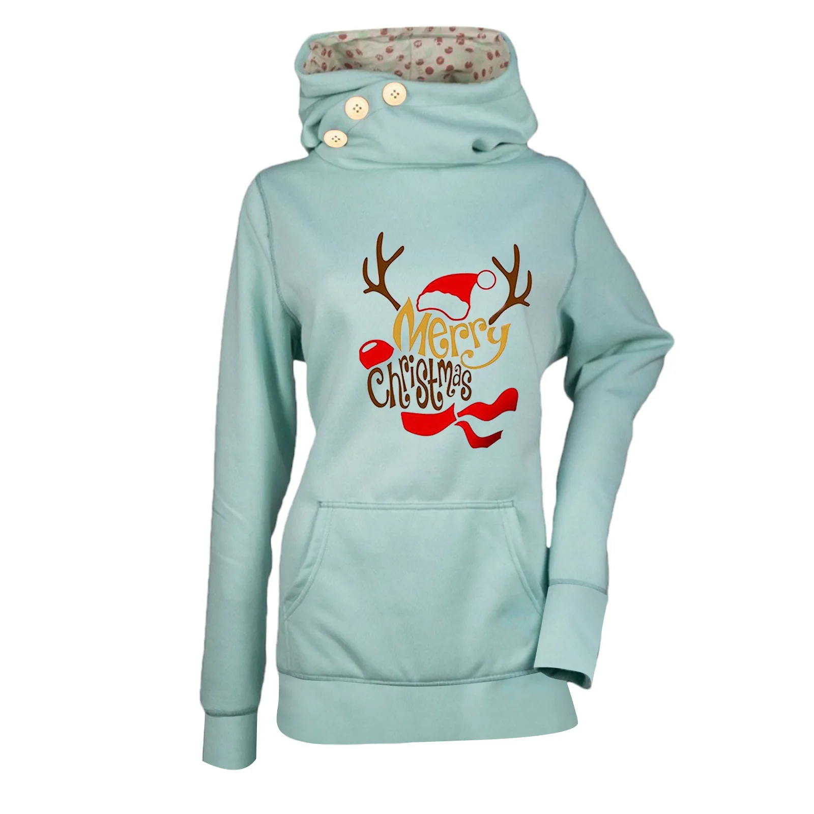 

Collar Hooded Christmas High Sleeve Blouse Sweatshirt Women's Sweaters Long Pullover Print Women's Blouse