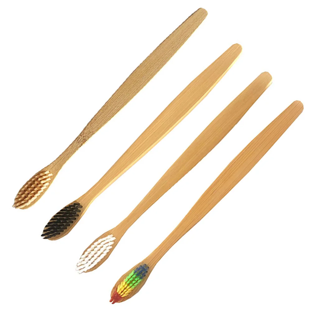 

4 шт., биоразлагаемые зубные щётки с бамбуковой ручкой