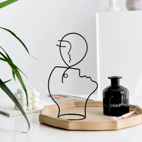 abstract character sculpture modern figure face art gift decor nordic metal black lines figurines abstract decoration for home 2