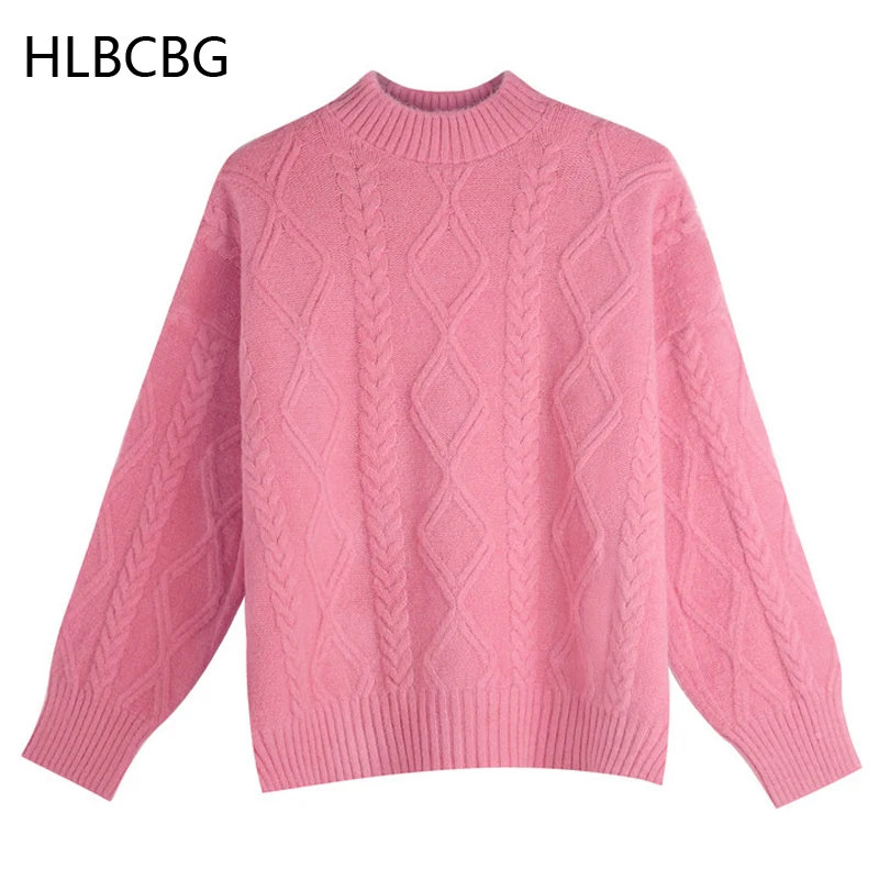 

HLBCBG Autumn Winter basic oversize thick Sweater pullovers Women 2021 LOOSE needle twist sweater pullovers female Long Sleeve