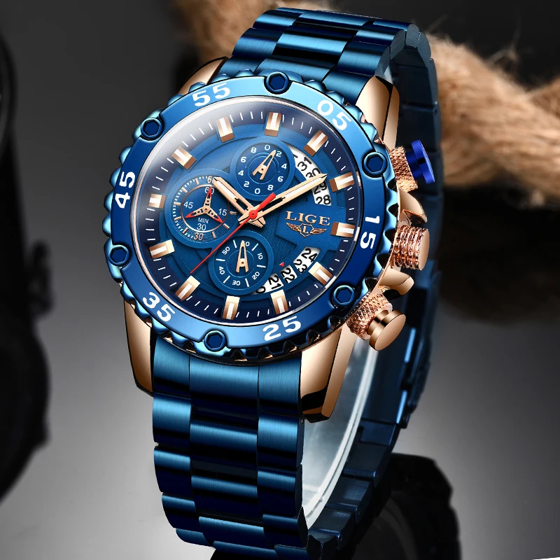 

New LIGE Mens Watches Classic Aesthetic Design Man Watch Sport Waterproof Stainless Wristwatch Men Quartz Relogio Masculino+BOX