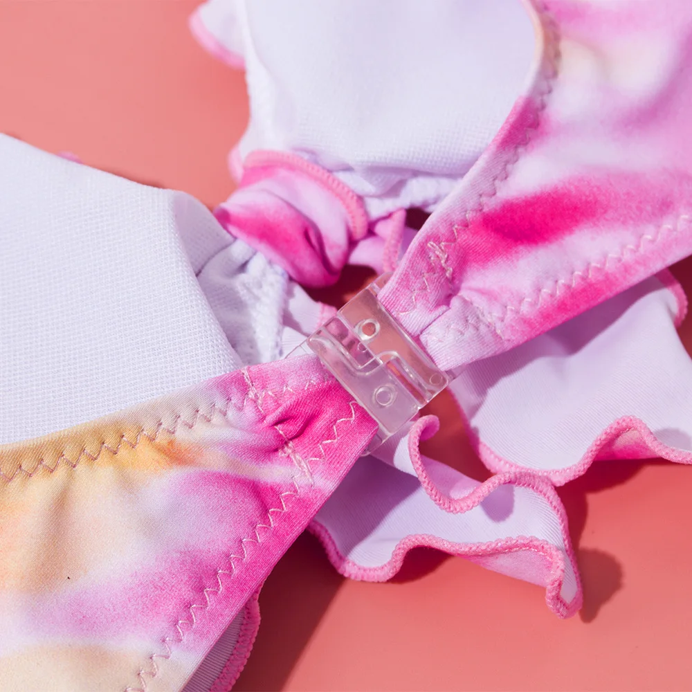 

2021 new girls' swimsuit gradient printing children's bikini bow decoration rainbow split swimsuit suit outdoor water sports