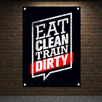 eat clean train dirty motivational workout posters wall chart exercise yoga bodybuilding banners flags wall art gym decoration