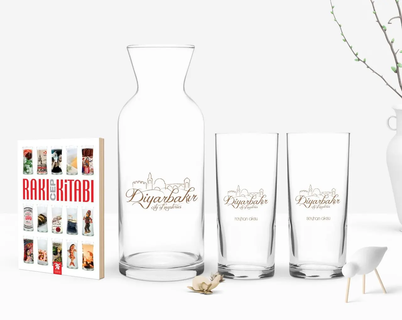 

Персонализированные Цветные принты Дия дизайн туристический двойной Arrack чашки графин и карманная книжка подарок Seti-1