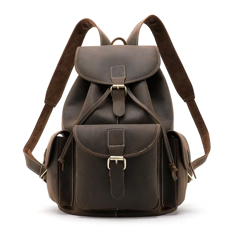 

Crazy horse genuine leather backpack men big capacity lock rucksack school bags large travel backpacks cow leather daypack men