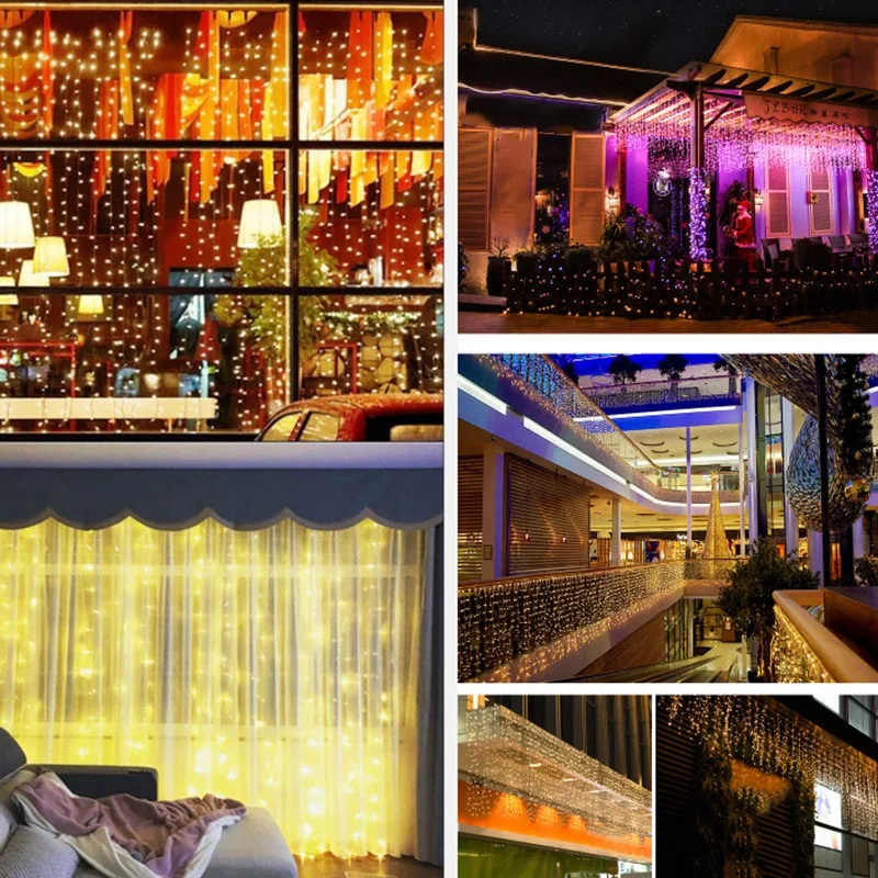 

300 LED Icicle String Lights Waterfall Curtain Street String Lights for Wedding Christmas Party Decor Strip EU Plug