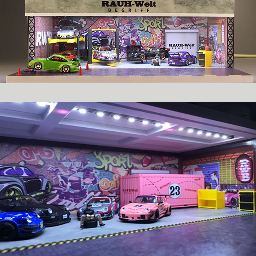 

Model Car Diorama 1/64 Assembly Diorama USB LED Lighting Garage RWB/HOND/Nism/Rocket