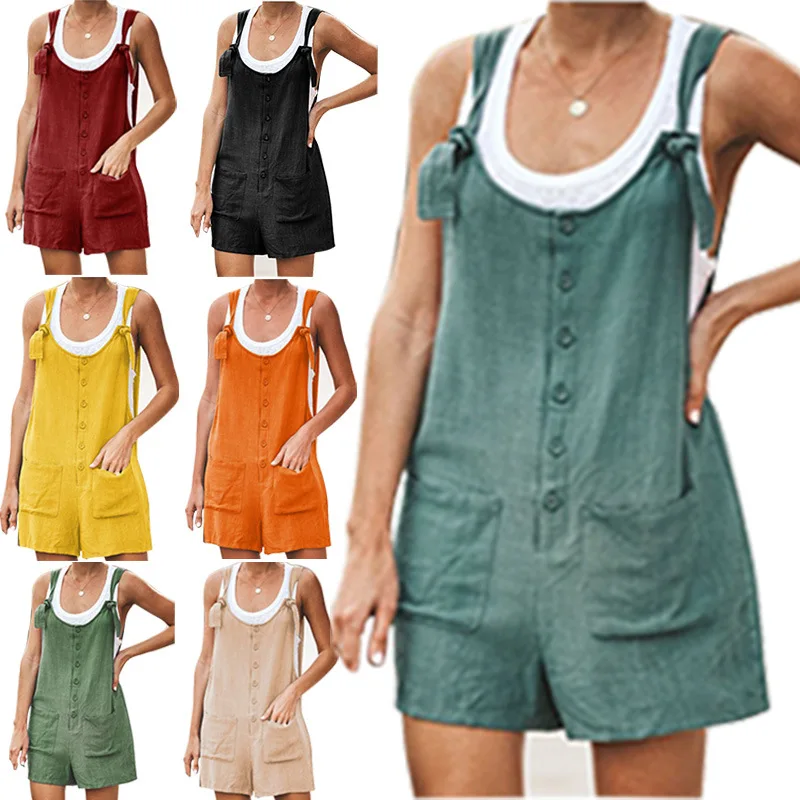 

Cotton and linen bib pants with adjustable straps jumpsuit