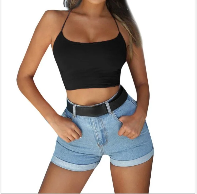 

Sexy Fashion Printed T-shirt Solid Color Halter Personality T-shirt Clothes Women Short Sleeve Summer Tops for Girl