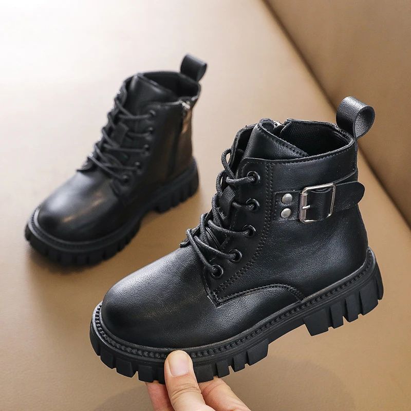 

Детские Модные мартинсы, зимние ботинки для девочек, белые, черные, на платформе, принцессы, римские ботильоны из искусственной кожи