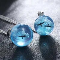 blue sky white cloud resin ball pendant necklace for women fashion eagle silver color chain choker kids girl jewelry gifts