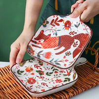 cute ceramic plate microwave oven baking pan with handle dessert bread serving tray kitchen tableware decorative plates table