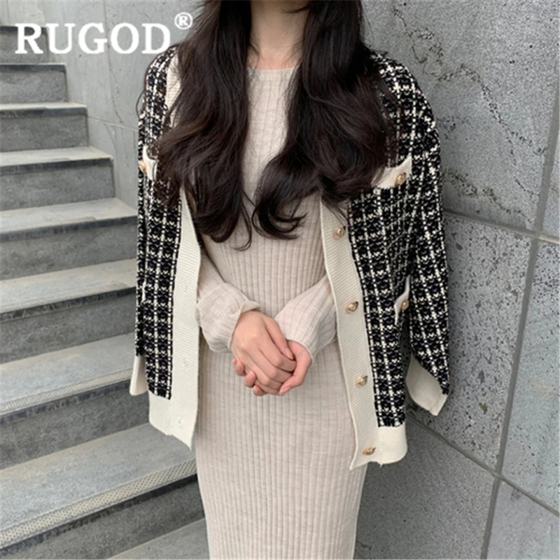 Женский клетчатый кардиган RUGOD теплый Повседневный Кардиган с v-образным вырезом