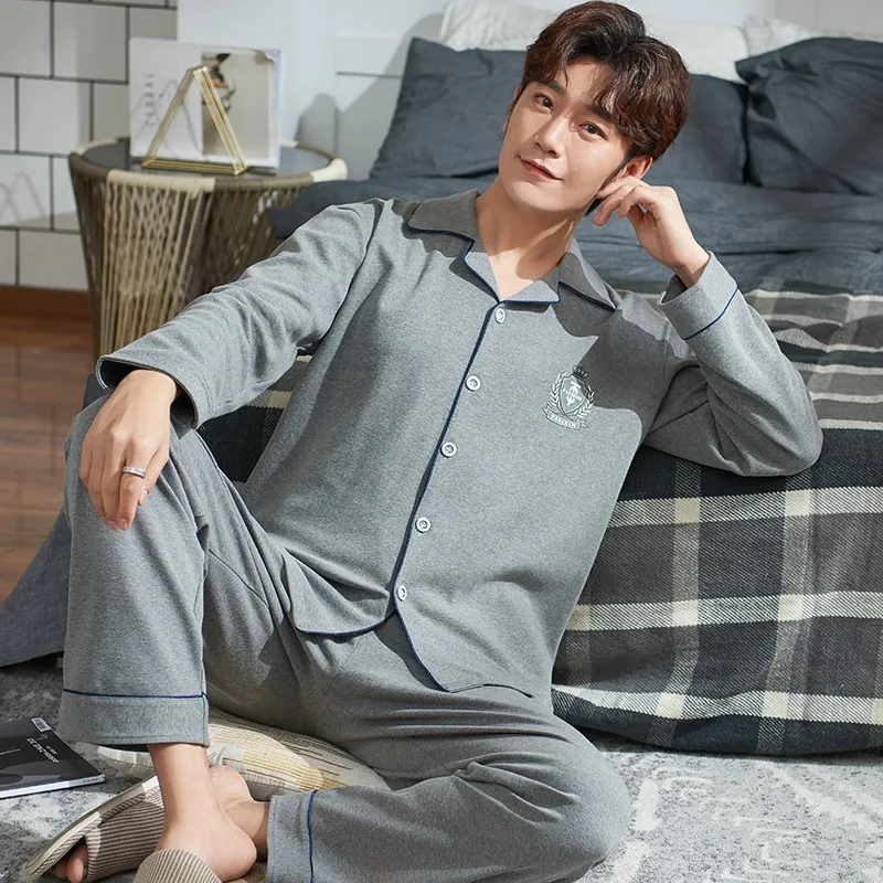 

Men's 100% long sleeve cotton pajamas kit, casual pajamas, family clothing, family clothing, 2020