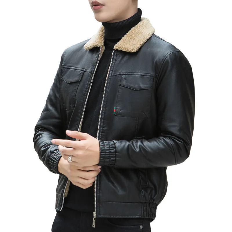 

/ Autumn winter 2020 new cashmere thickened leather jacket men's Korean youth casual Lapel coat