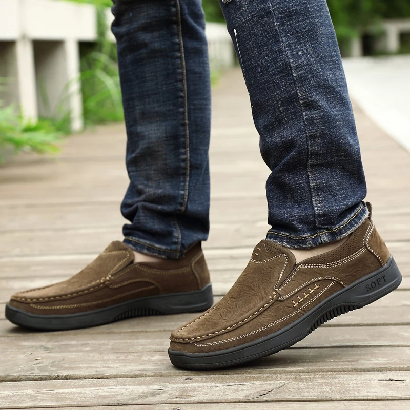 Men Shoes Genuine Leather Casual Driving Anti Slippery Flats | Обувь