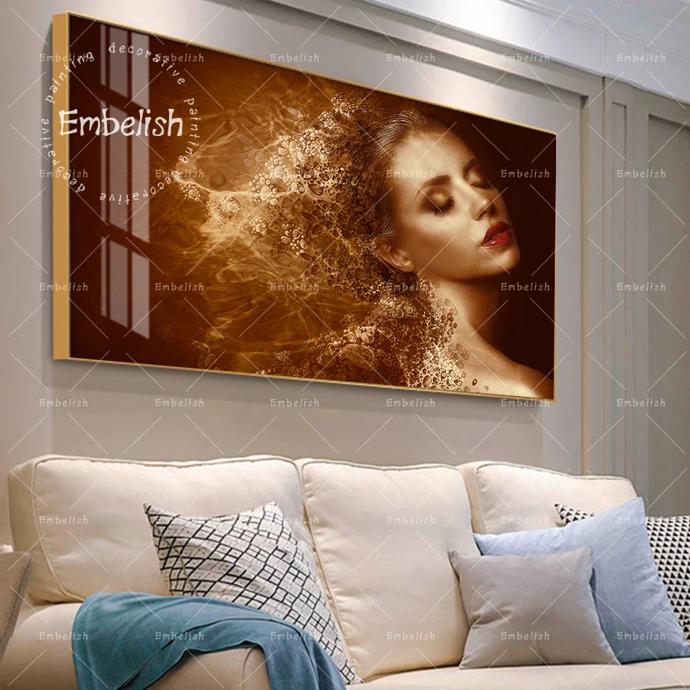 

Embelish 1 Pieces Fantasy Golden Woman Portrait Wall Art Pictures For Living Room Modern Home Decor Posters HD Canvas Paintings