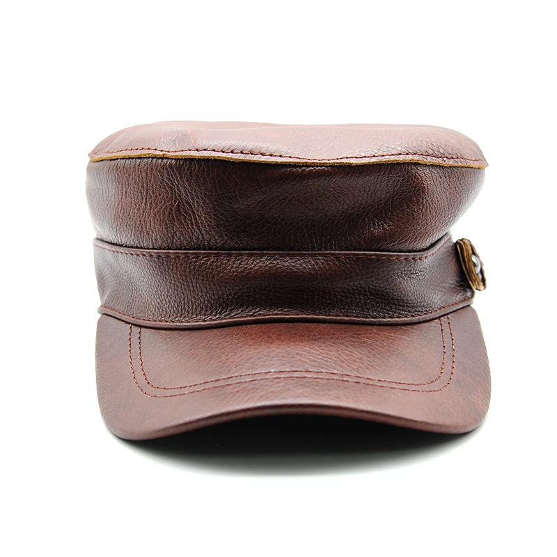 man genuine leather cap hat male winter army military baseball caps hats khaki brown B30 | Аксессуары для одежды