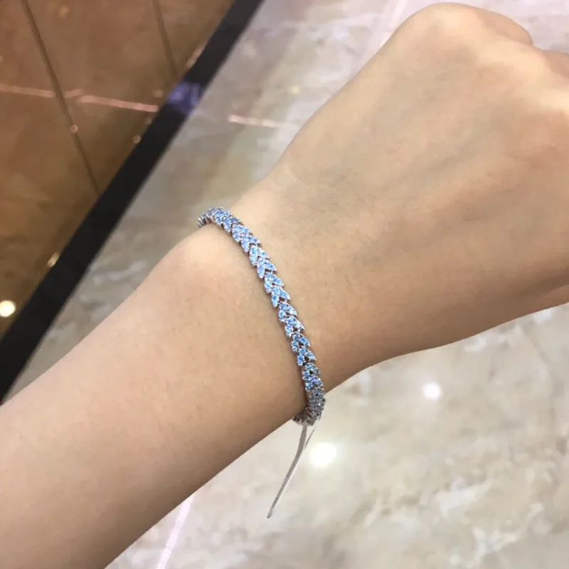 UMGODLY роскошный бренд синие пшеничные уши сердце браслет микро кубический