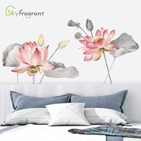 chinese style large wall sticker lotus stickers living room sofa background wall decor bedroom decor self adhesive home decor