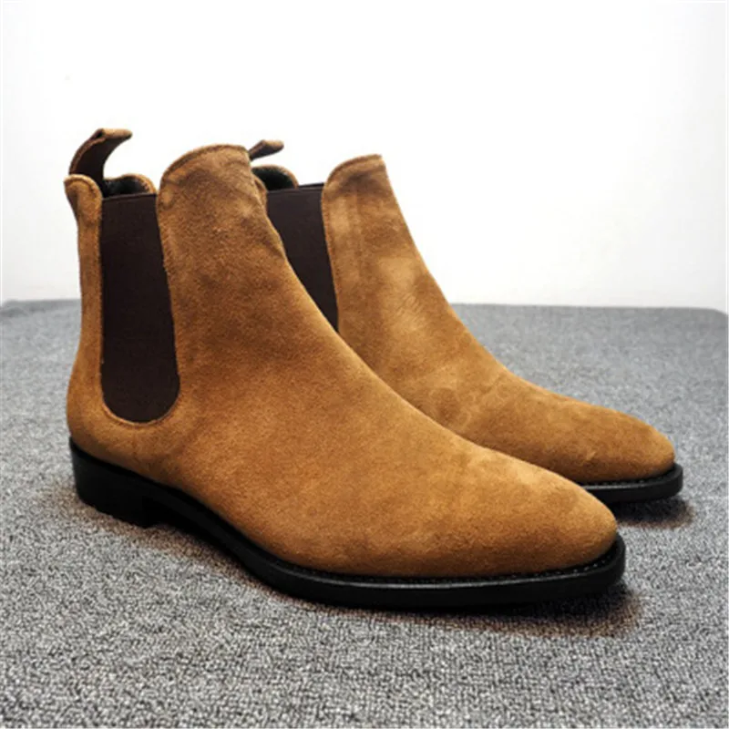 Mens Faux Suede Chelsea Boots High-top Pointed Toe Ankle Walking Shoes Wear Resistant Casual Botas Mujer Size 39-48 | Обувь
