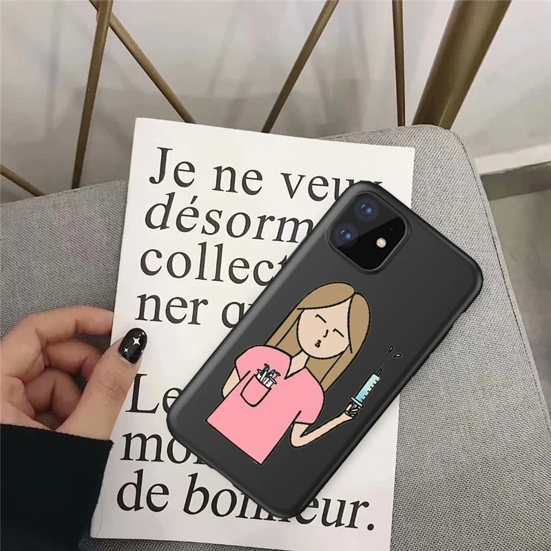Модная испанская мультфильм медицина медсестра черный мягкий силиконовый чехол