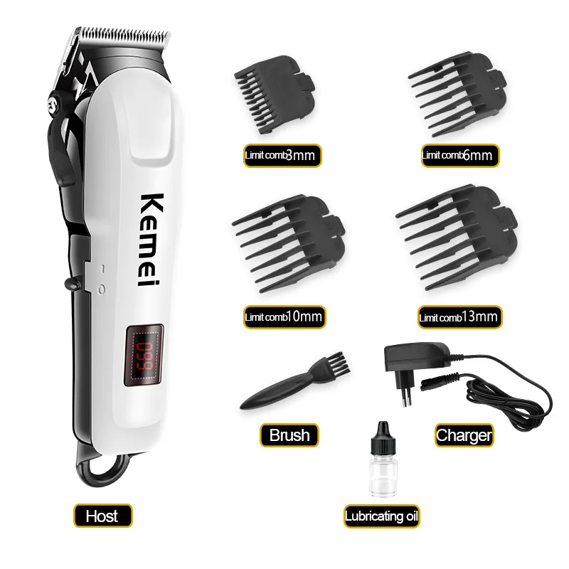 

KEMEI Professional Men's Rechargeable Hair Clipper LCD Wireless Electric Shaver Styling Tool Carbon Steel Cutting Head KM-809A