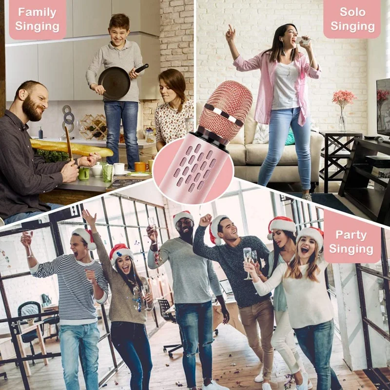

HFES Wireless Bluetooth Musical Microphone with Dual Stereo Speakers,for Mobile Phones and Tablets,Portable Handheld Singing