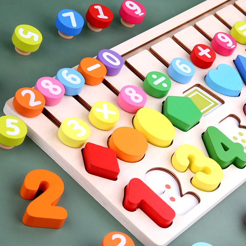 

Children's educational toys fun colorful logic learning shape pairing board Montessori cognitive wooden math toy building blocks